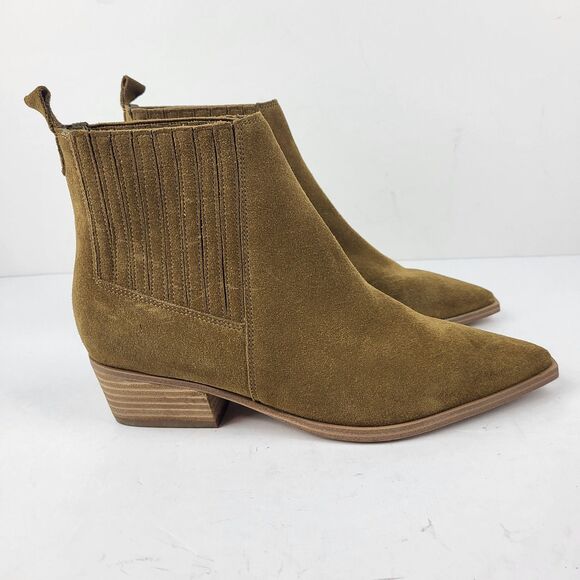 Marc Fisher Bootie Low (1-1.9 in) Heel Height Boots for  Marc Fisher LTD Yarita Toe Ankle Bootie Chelsea Brown Suede Pull On Pointed 8M